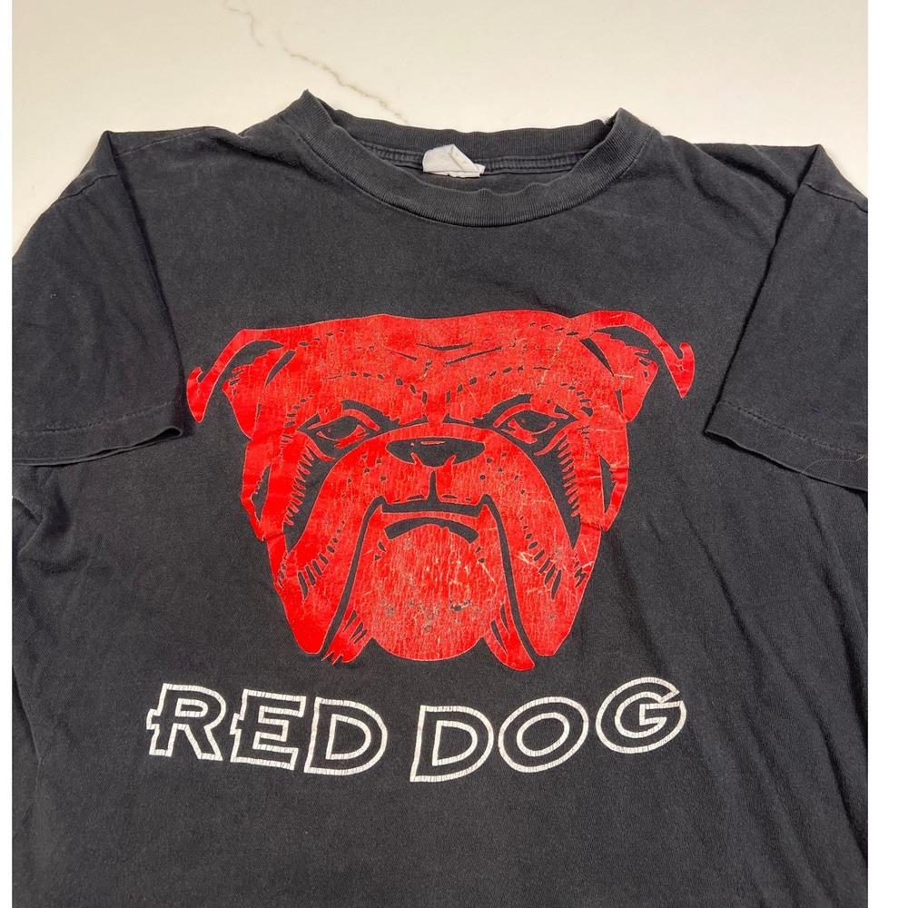 Red Dog Beer 80s Mens Vintage Graphic Bulldog Faded Black Tee